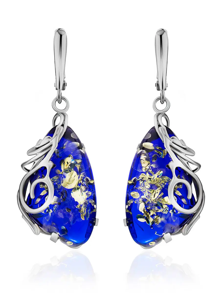 картинка Красивые серьги из серебра с синим янтарём «Версаль» в онлайн магазине