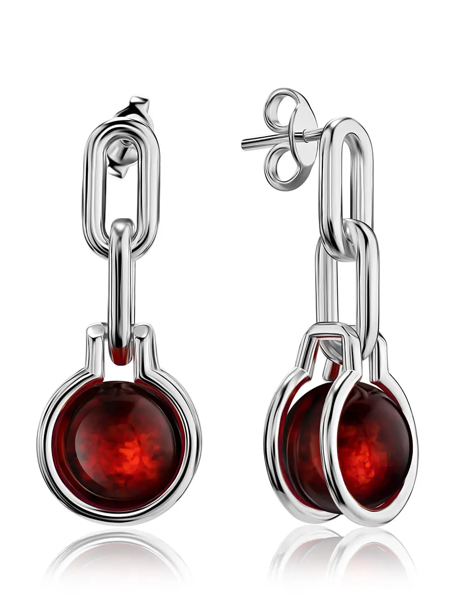картинка Стильные серьги из серебра и янтаря вишнёвого цвета «Монмартр» в онлайн магазине