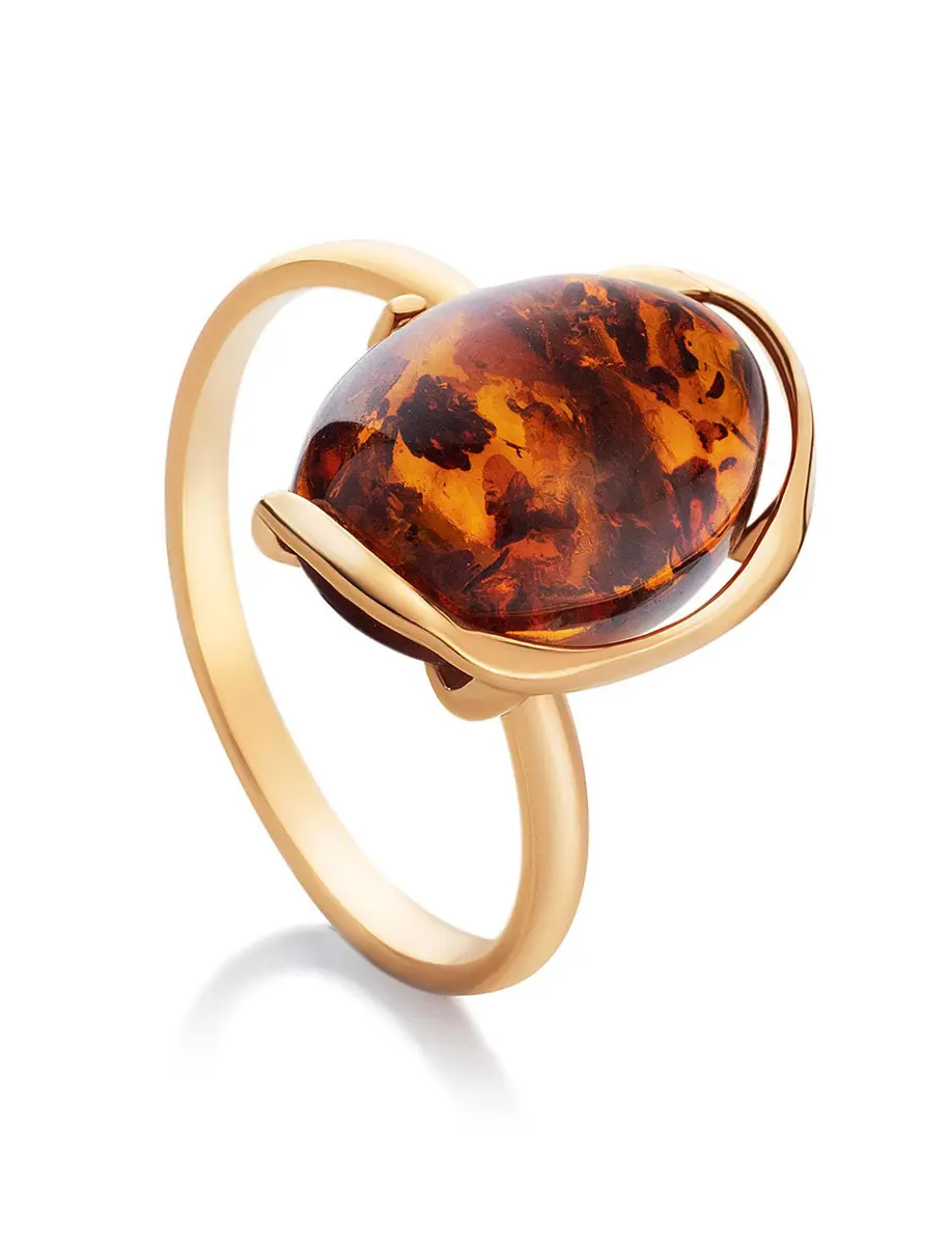 картинка Яркое кольцо из серебра в позолоте и натурального янтаря «Вивальди» в онлайн магазине