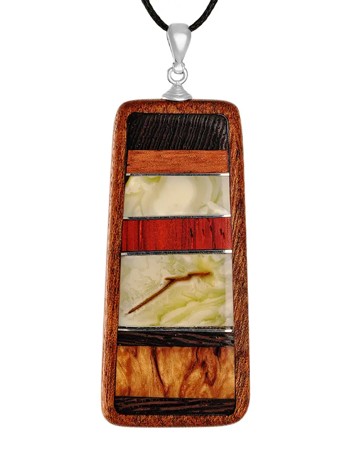 картинка Стильная подвеска из натурального янтаря и дерева «Индонезия» в онлайн магазине