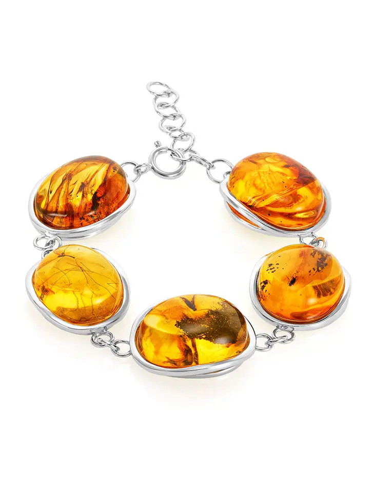 картинка Уникальный серебряный браслет с янтарём с инклюзами «Клио» в онлайн магазине
