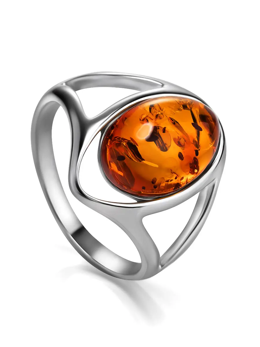 картинка Элегантное кольцо из серебра и янтаря коньячного цвета «София» в онлайн магазине
