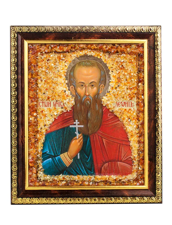картинка Именная янтарная икона «Святой мученик Леонид» в онлайн магазине