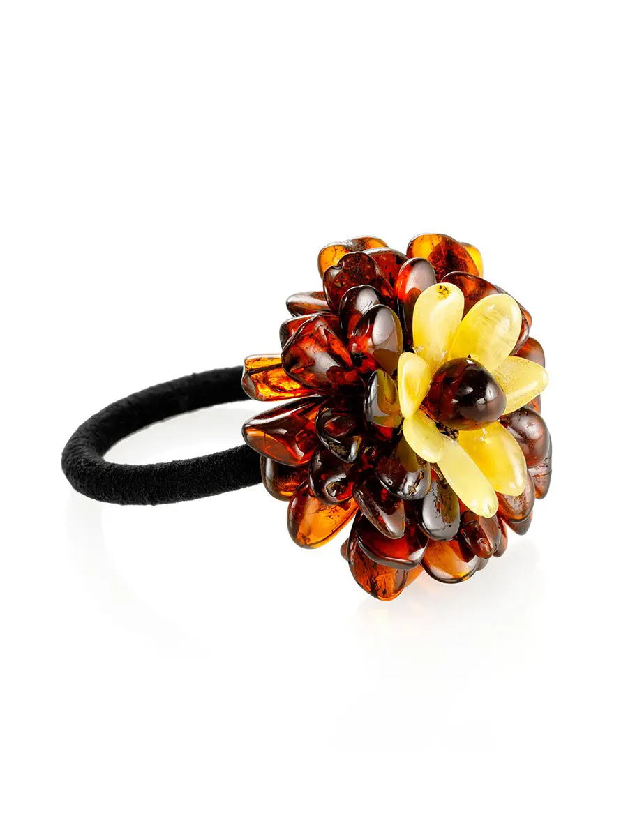 картинка Резинка для волос с цветком из натурального балтийского янтаря светлых оттенков в онлайн магазине