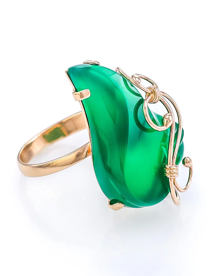 картинка Изысканное кольцо из золота 585 пробы с бирюзовым ониксом «Серенада» в онлайн магазине
