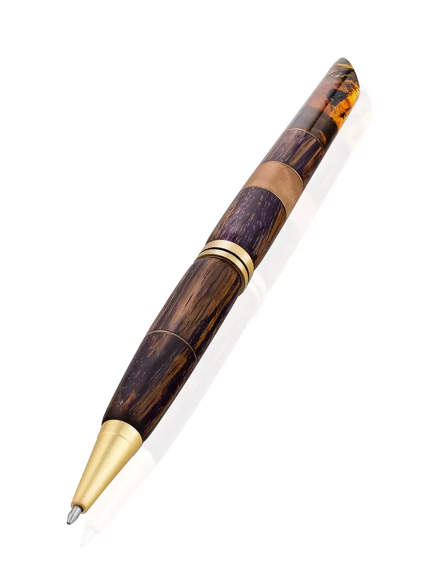 картинка Ручка из стабилизированной древесины зебрано и натурального янтаря в онлайн магазине