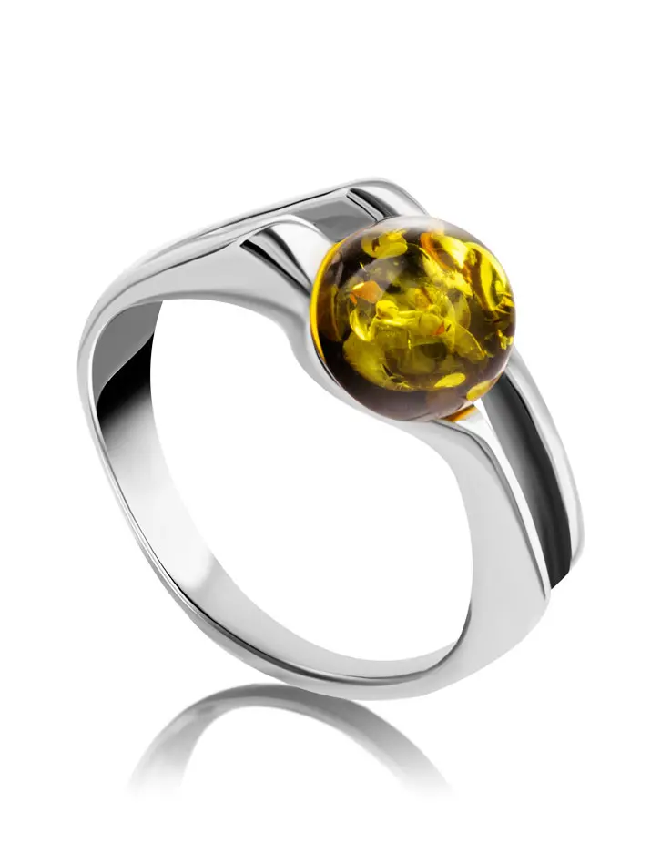 картинка Стильное кольцо с зелёным янтарём «Токио» в онлайн магазине