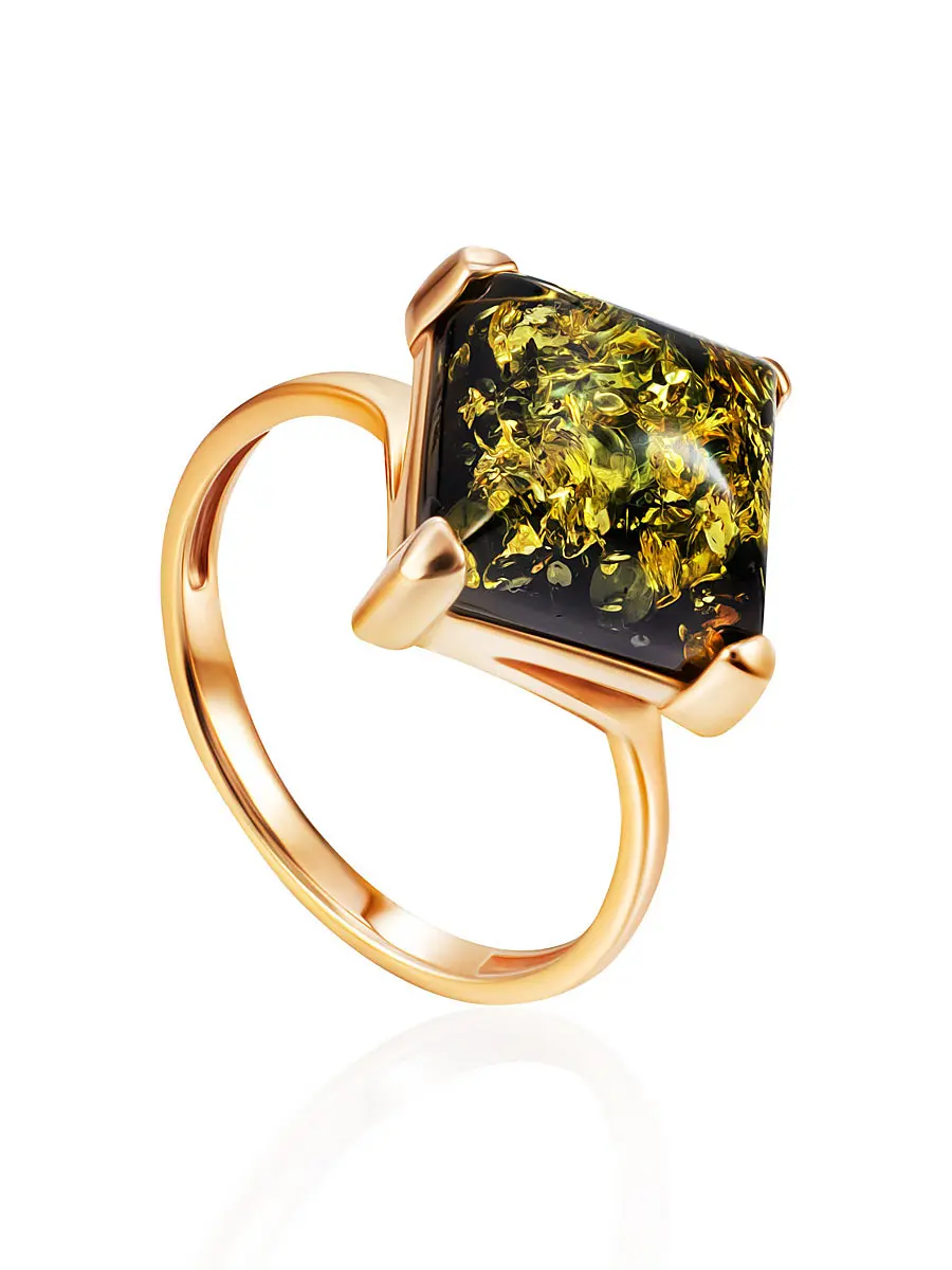 картинка Кольцо квадратной формы с зелёным янтарём «Афина» в онлайн магазине