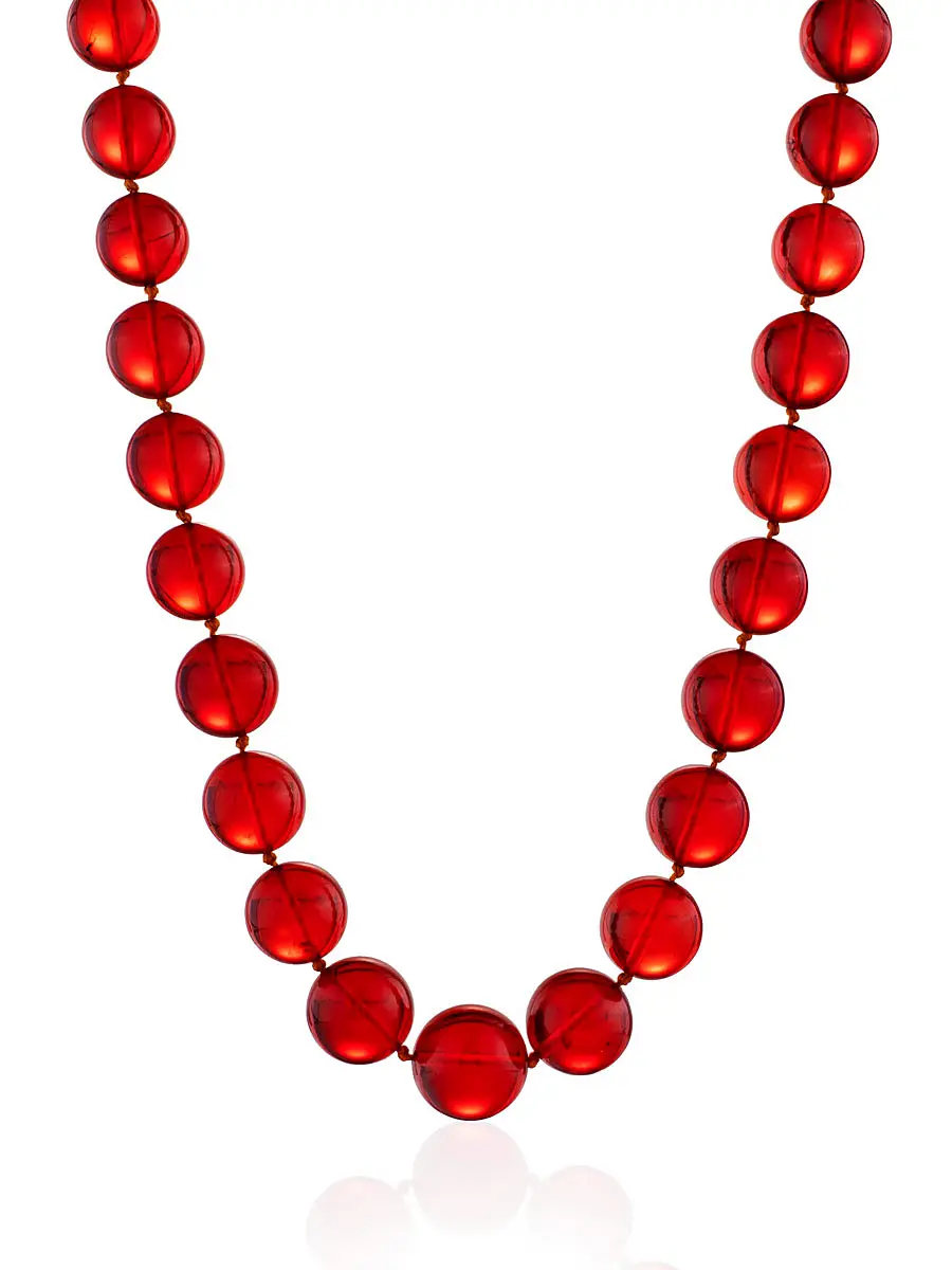 картинка Бусы из натурального янтаря ярко-красного цвета «Шар» в онлайн магазине