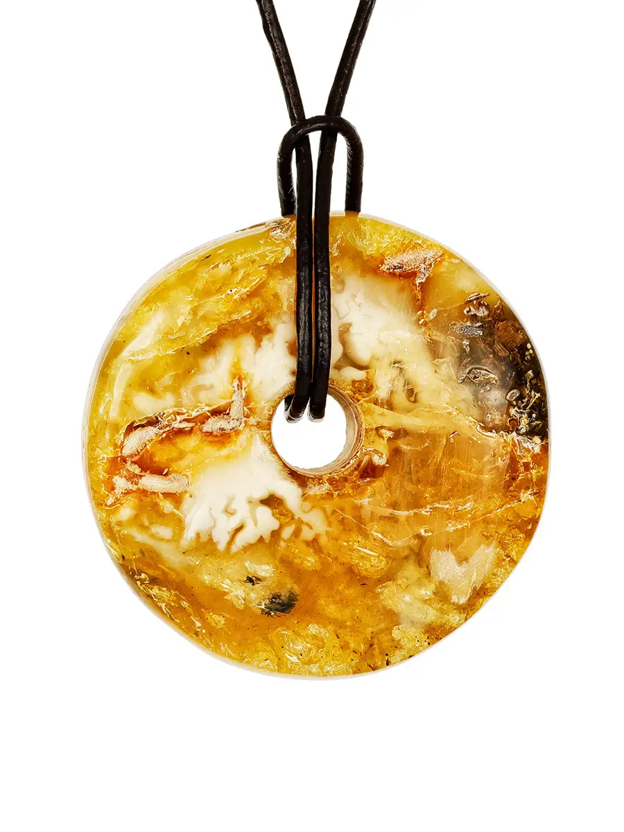картинка Подвеска в форме колечка из натурального янтаря с красивой текстурой «Донат» в онлайн магазине