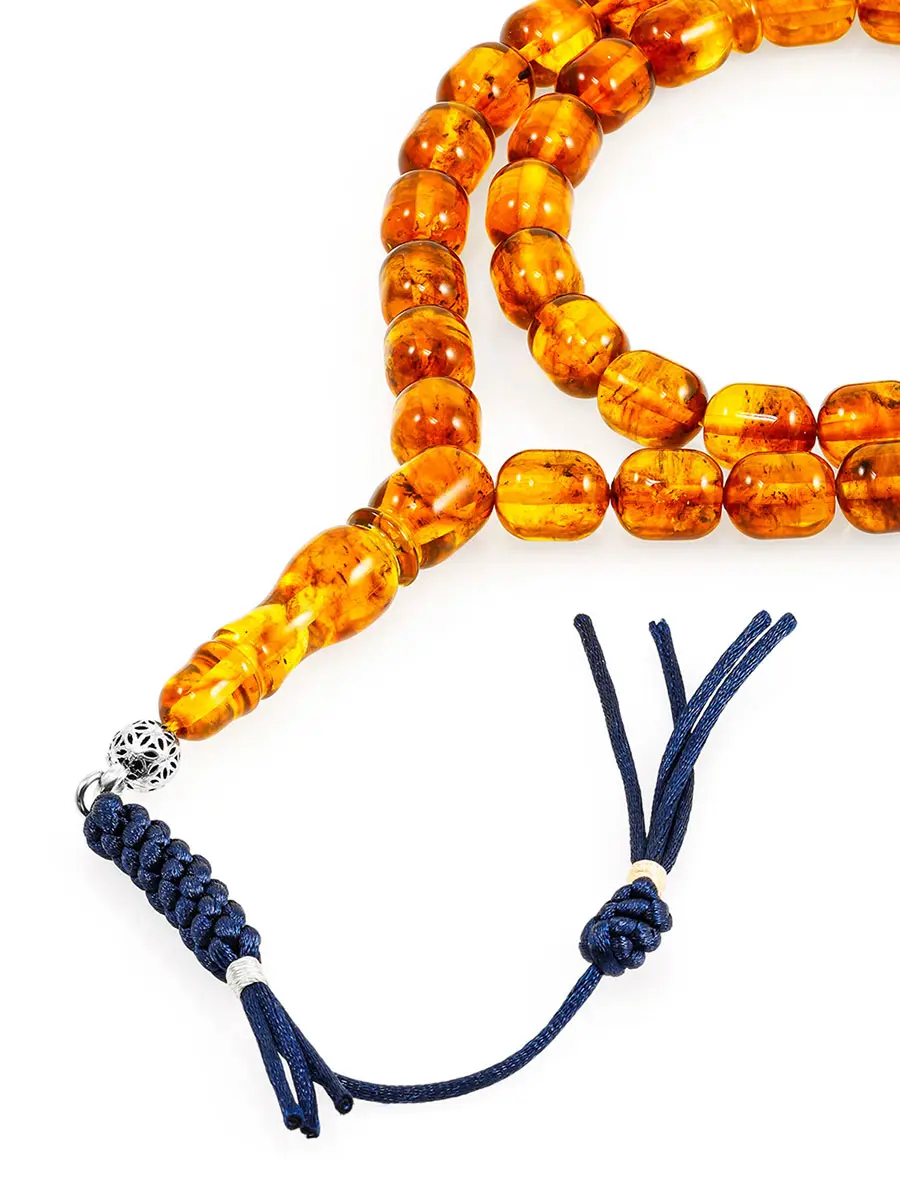 картинка Чётки из формованного янтаря золотисто-коньячного оттенка на 33 бусины-бочонка в онлайн магазине