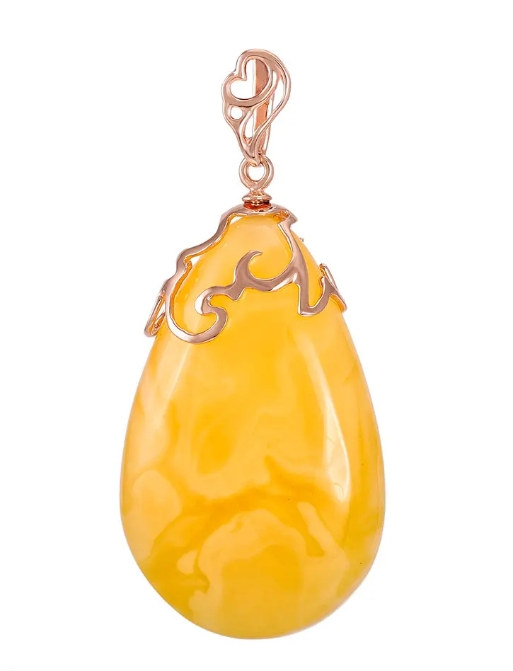 картинка Элегантный золотой кулон с натуральным янтарём медового цвета «Версаль» в онлайн магазине