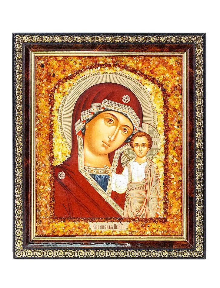 картинка Икона Казанской Богоматери с натуральным янтарём в онлайн магазине