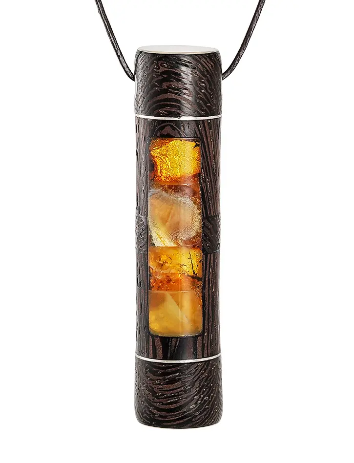 картинка Подвеска в форме цилиндра из янтаря и древесины венге «Индонезия» в онлайн магазине