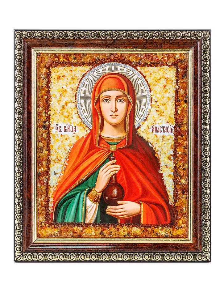 картинка «Анастасия». Именная икона, украшенная натуральным янтарём в онлайн магазине