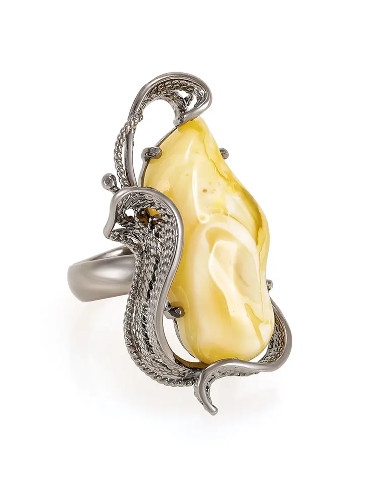 картинка Изысканное серебряное кольцо с натуральным медовым янтарем «Филигрань» в онлайн магазине
