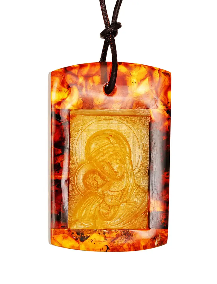 картинка Подвеска-образок из янтаря в обрамлении «Игоревская Богоматерь» в онлайн магазине