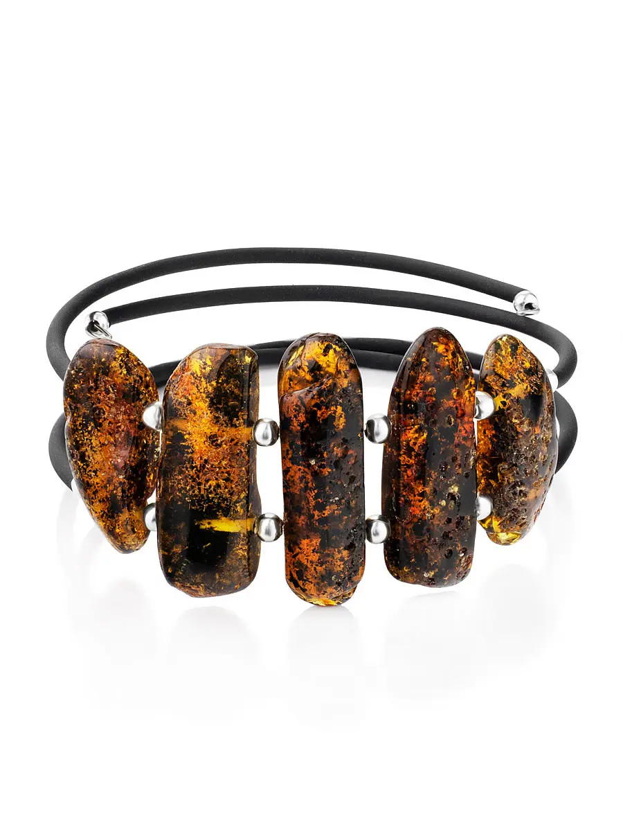 картинка Необычный браслет «Помпеи» из натурального балтийского янтаря на струне в онлайн магазине