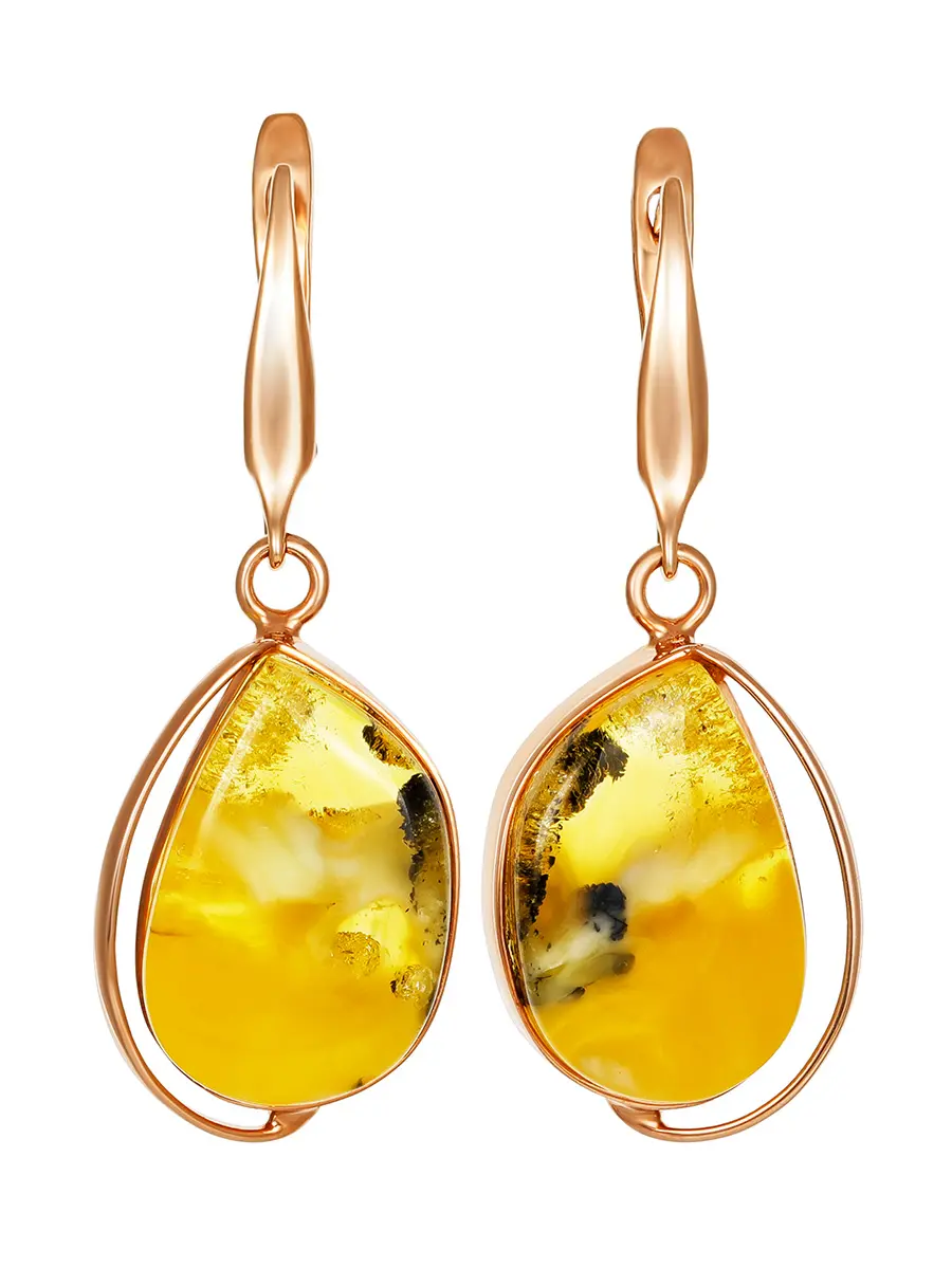 картинка Яркие серьги из янтаря медового цвета в позолоченном серебре «Лагуна» в онлайн магазине