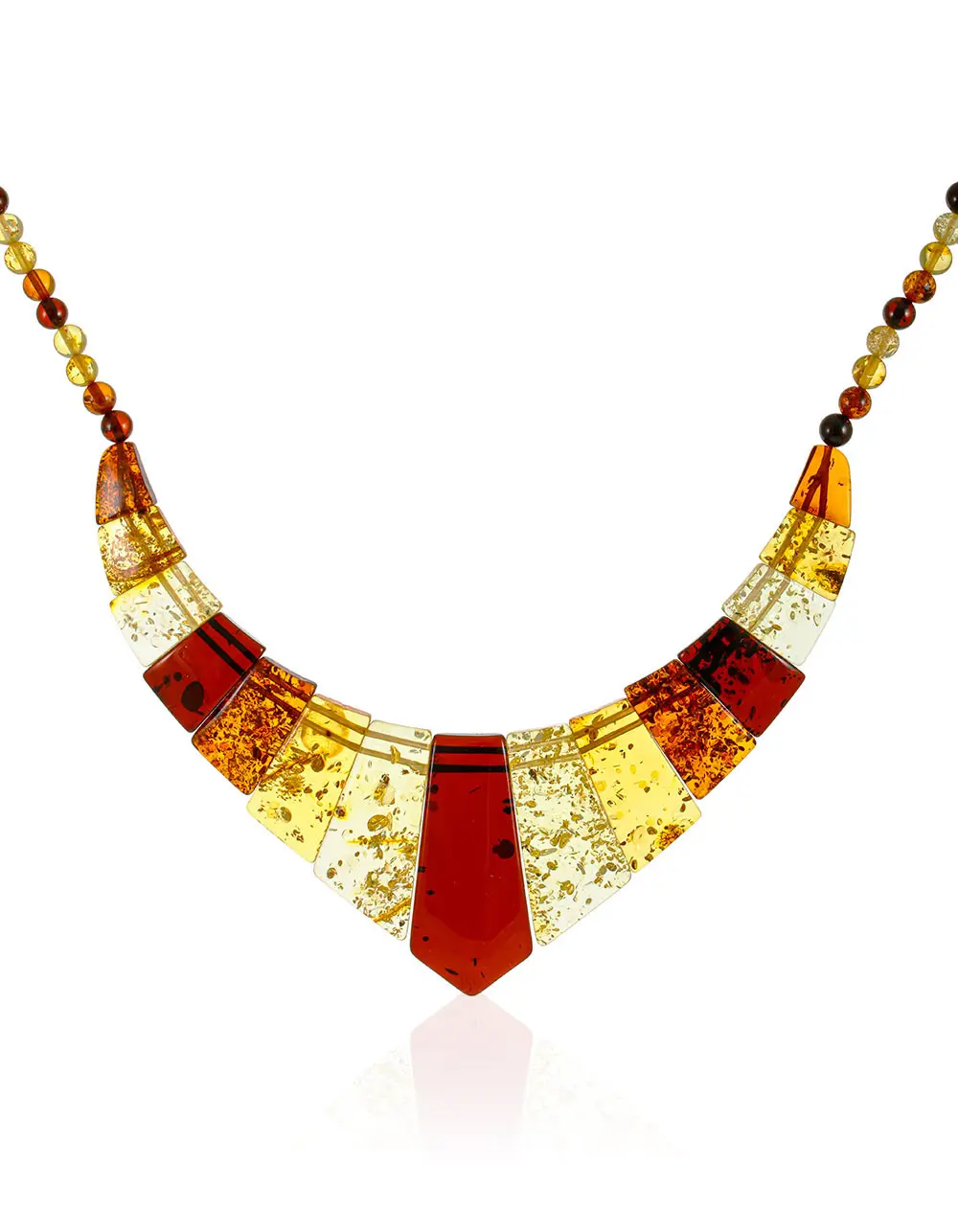 картинка Яркое нарядное колье из янтаря разных оттенков «Уголок» в онлайн магазине