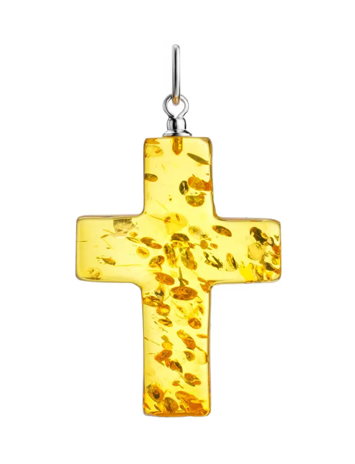 картинка Подвеска «Крестик» из натурального балтийского янтаря золотистого цвета в онлайн магазине