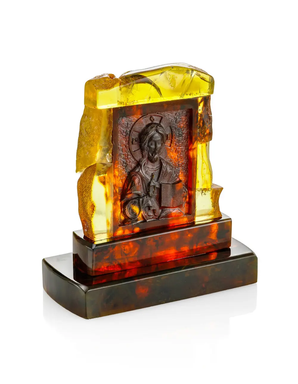 картинка Резная икона из янтаря на подставке «Спас» в онлайн магазине