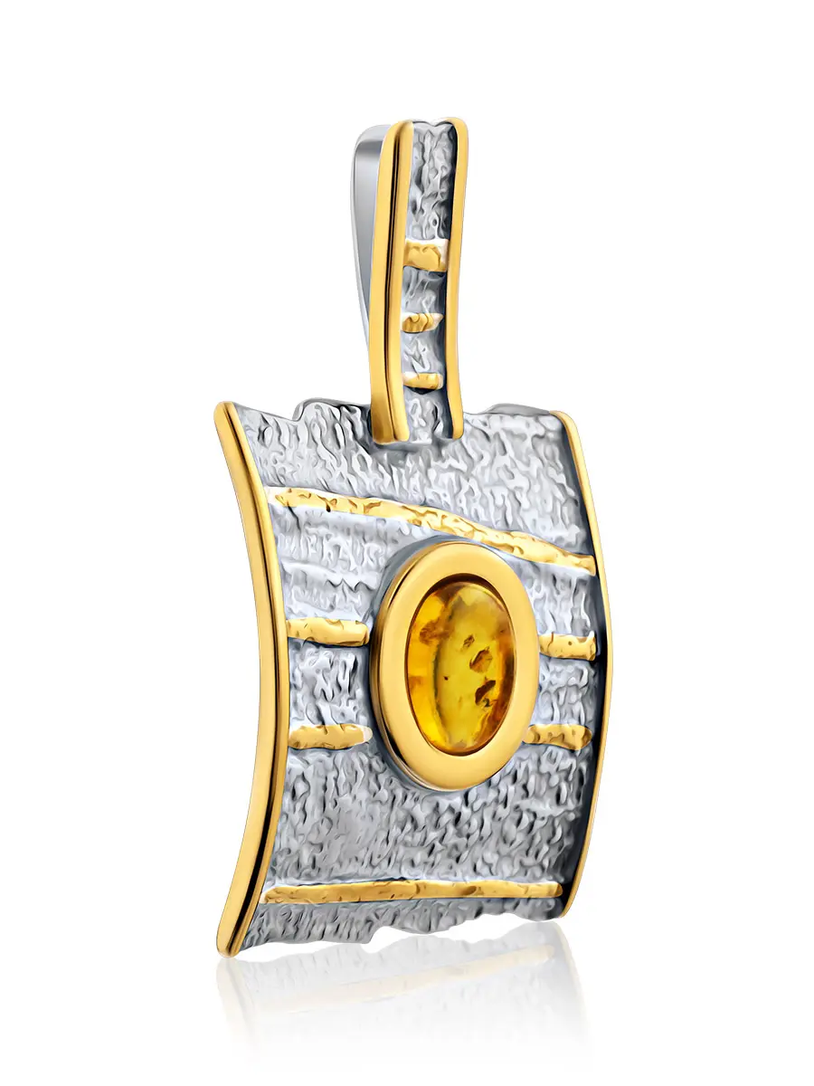 картинка Яркий стильный кулон с частичным золочением, украшенный янтарём «Эритрея» в онлайн магазине