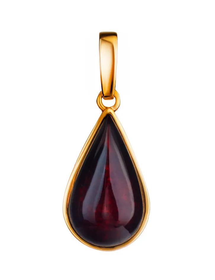 картинка Красивый кулон в форме капли из вишнёвого янтаря «Импульс» в онлайн магазине