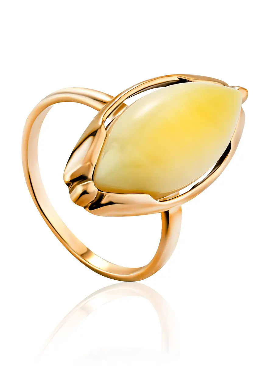 картинка Яркое кольцо «Баллада» с натуральным медовым янтарём в онлайн магазине