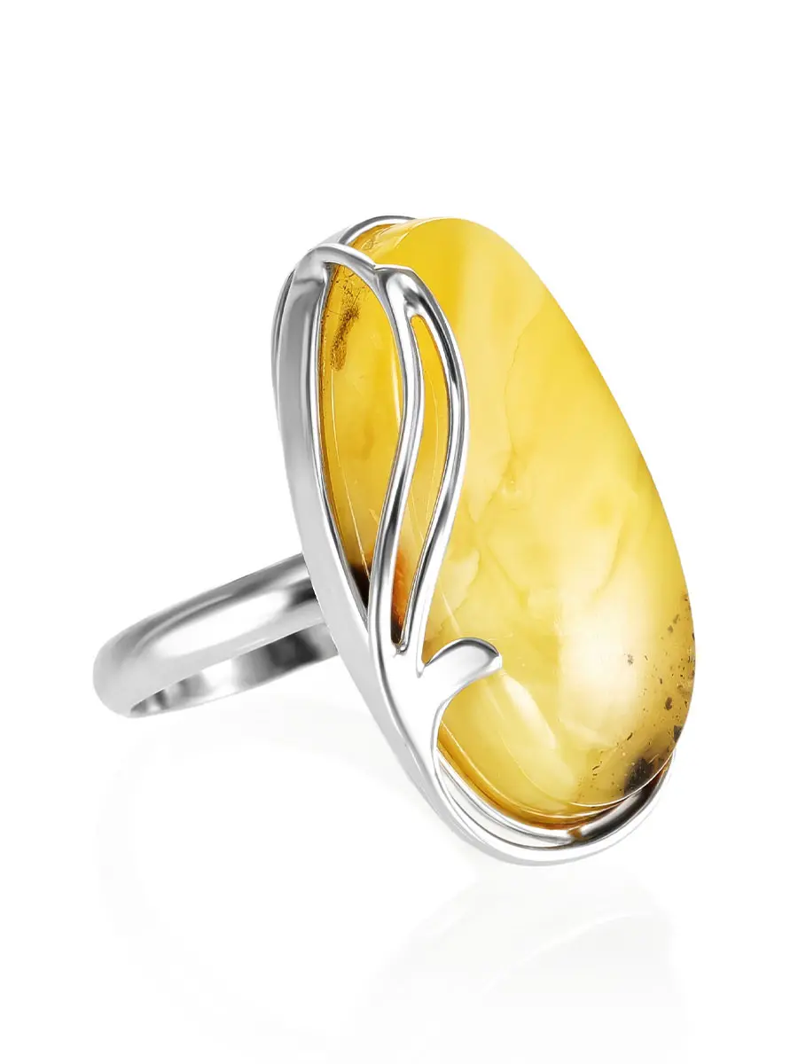 картинка Серебряное кольцо с живописным кусочком натурального янтаря «Маньяна» в онлайн магазине