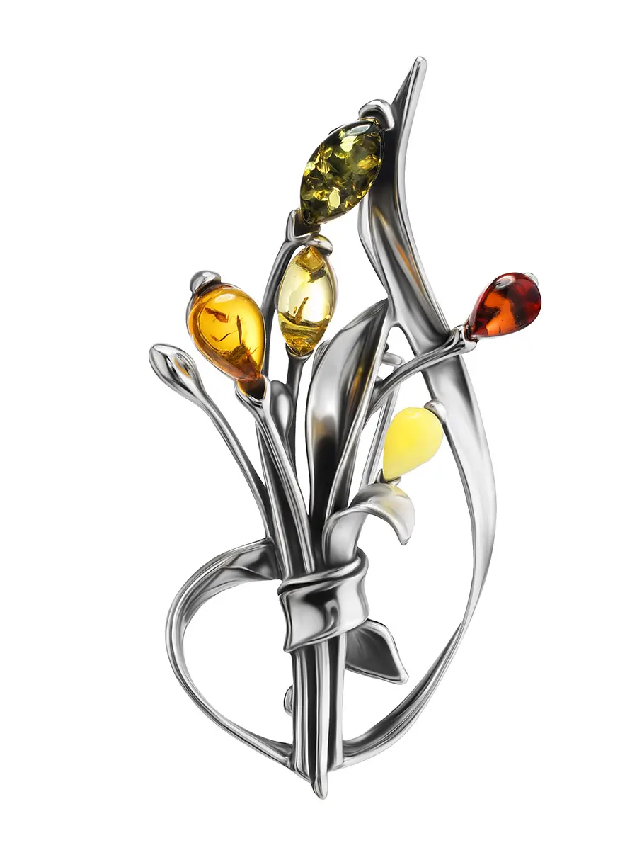 картинка Яркая эффектная брошь-кулон из серебра и янтаря разных оттенков «Триумф» в онлайн магазине