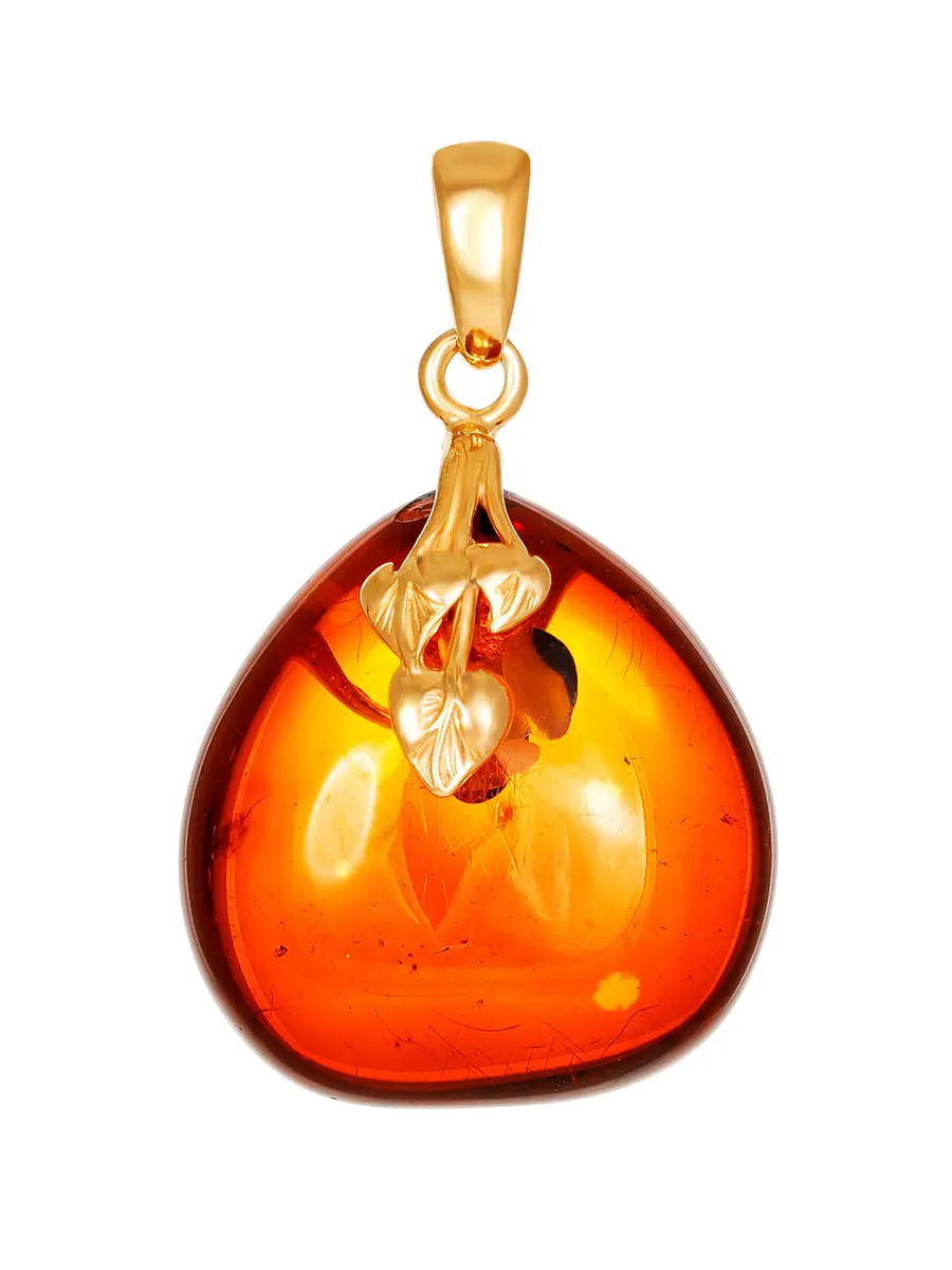 картинка Кулон из натурального цельного янтаря в золочённой оправе «Версаль» в онлайн магазине