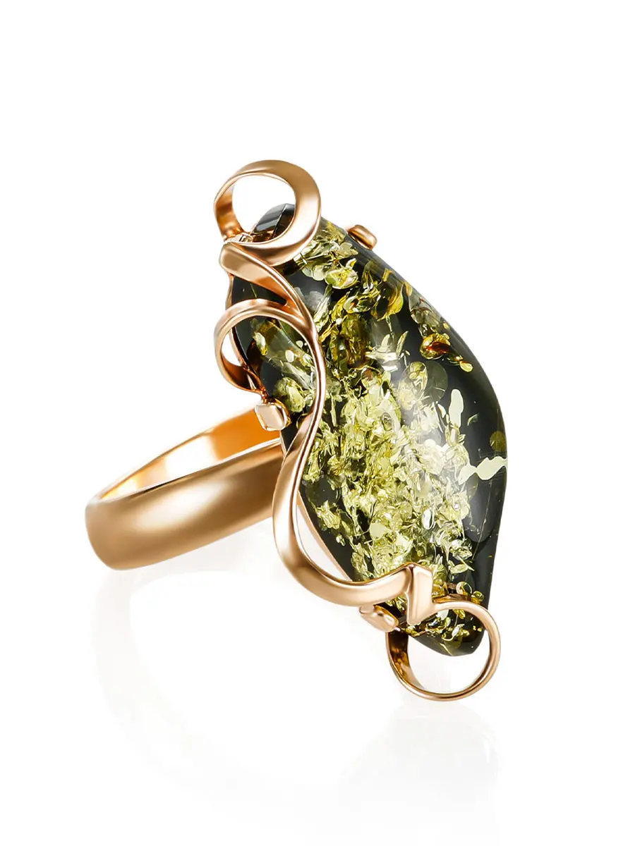 картинка Изысканное кольцо «Риальто» с зелёным янтарём в онлайн магазине