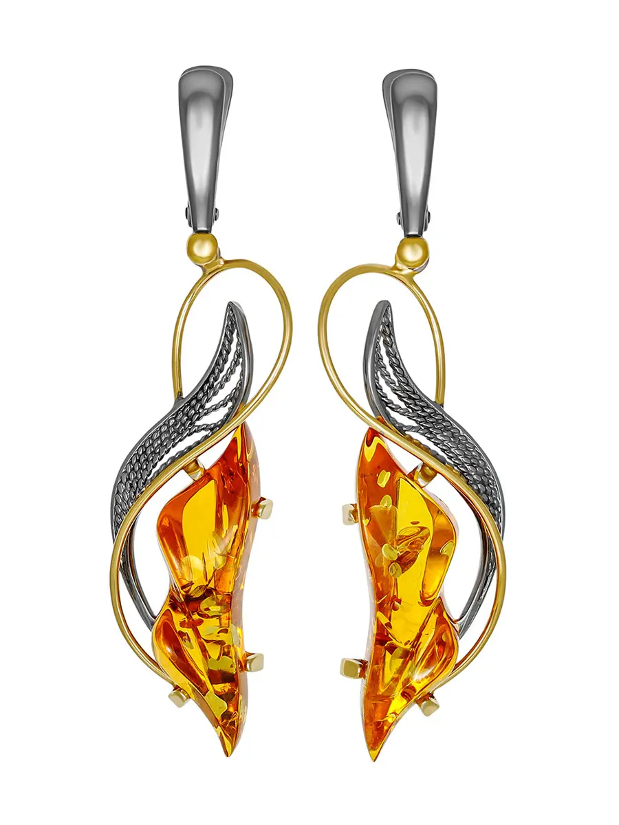 картинка Изящные серьги из искрящегося янтаря золотистого оттенка в серебре «Филигрань» в онлайн магазине