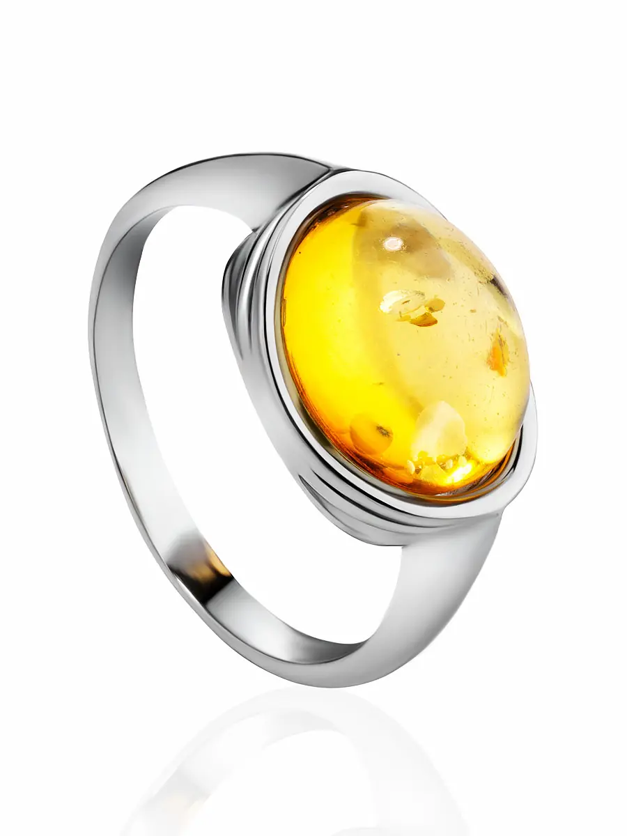 картинка Изящное кольцо с овальной вставкой из натурального янтаря лимонного цвета «Амиго» в онлайн магазине