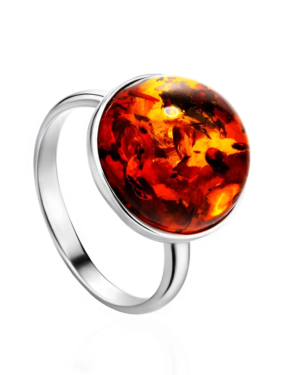 картинка Лаконичное кольцо «Сорбонна» с ярко-коньячным янтарём в онлайн магазине