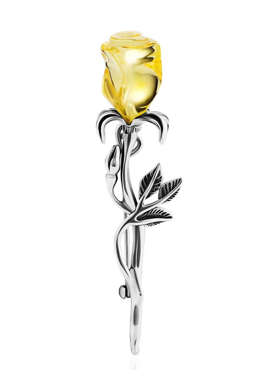 картинка Брошь из сияющего лимонного янтаря «Роза» в онлайн магазине