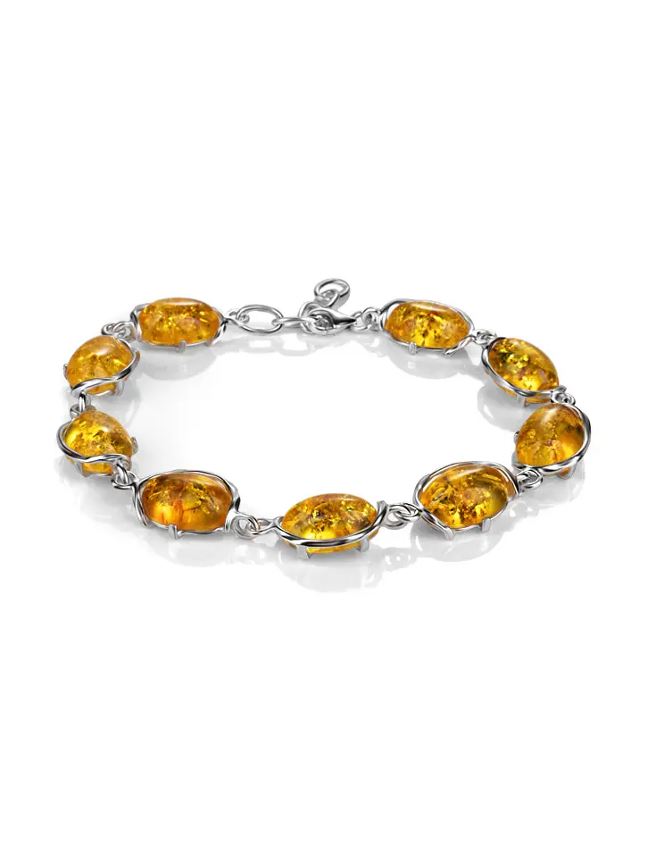 картинка Яркий браслет с натуральным золотистым янтарём «Вивальди» в онлайн магазине