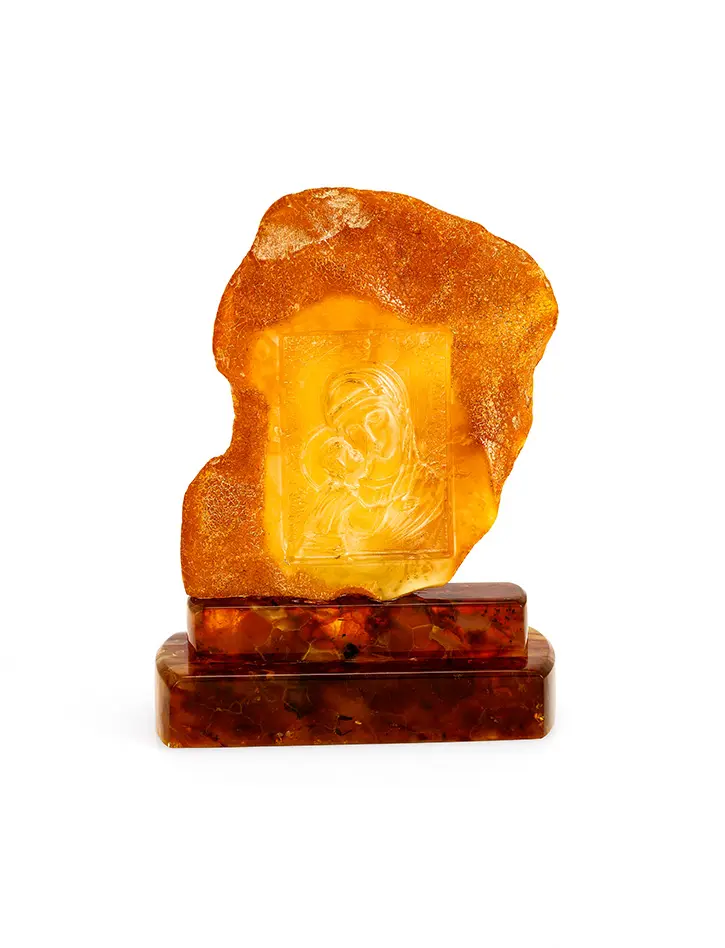 картинка «Игоревская Богоматерь». Резная икона из натурального цельного янтаря медового цвета в онлайн магазине