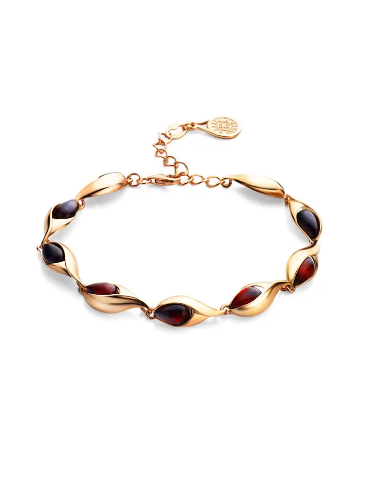 картинка Женственный браслет из янтаря вишнёвого цвета «Пион» в онлайн магазине
