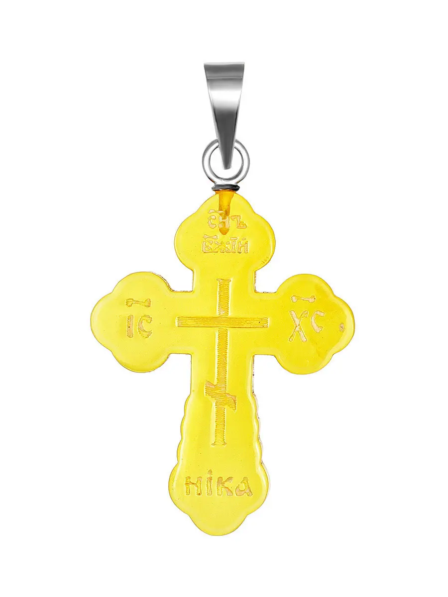 картинка Крест из цельного лимонного янтаря с резьбой в онлайн магазине
