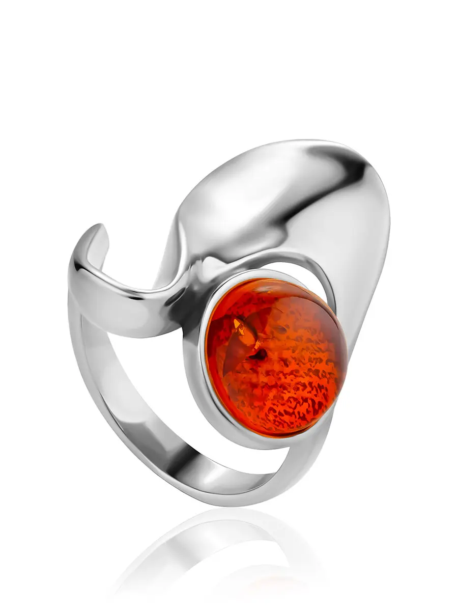 картинка Необычное кольцо «Маверикс» с натуральным коньячным янтарём в онлайн магазине