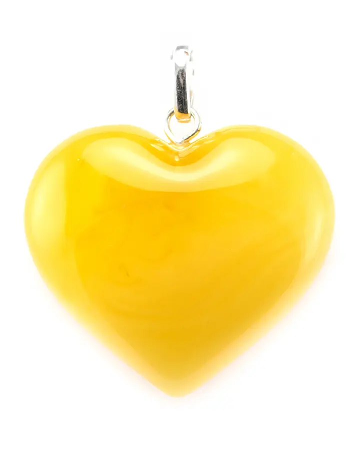 картинка Крупный кулон из натурального янтаря медового цвета «Сердце» в онлайн магазине