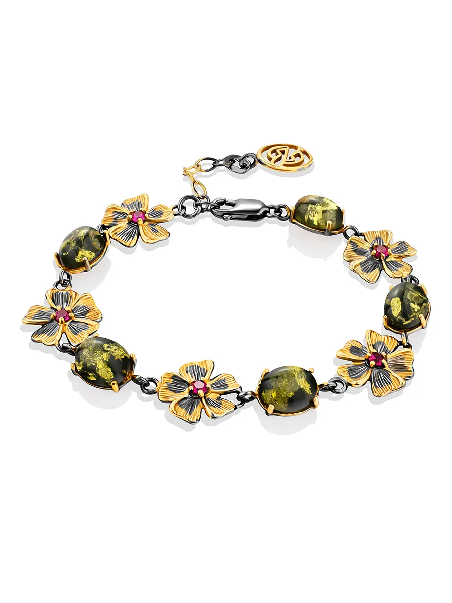 картинка Красивый яркий браслет «Бальзамин» из натурального янтаря в онлайн магазине