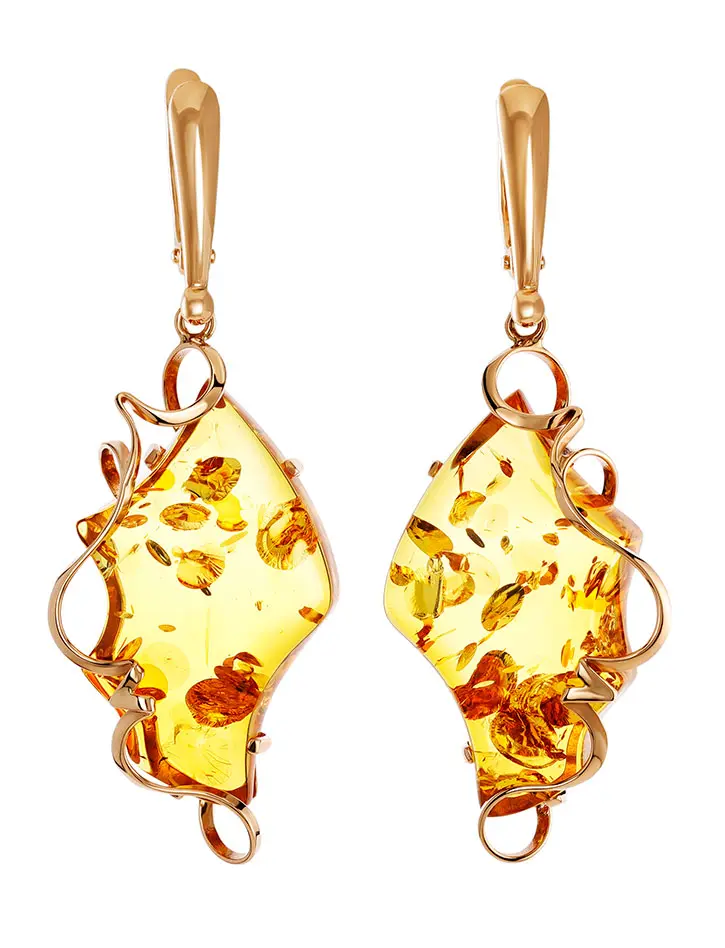 картинка Роскошные золотые серьги с натуральным золотистым янтарём «Риальто» в онлайн магазине