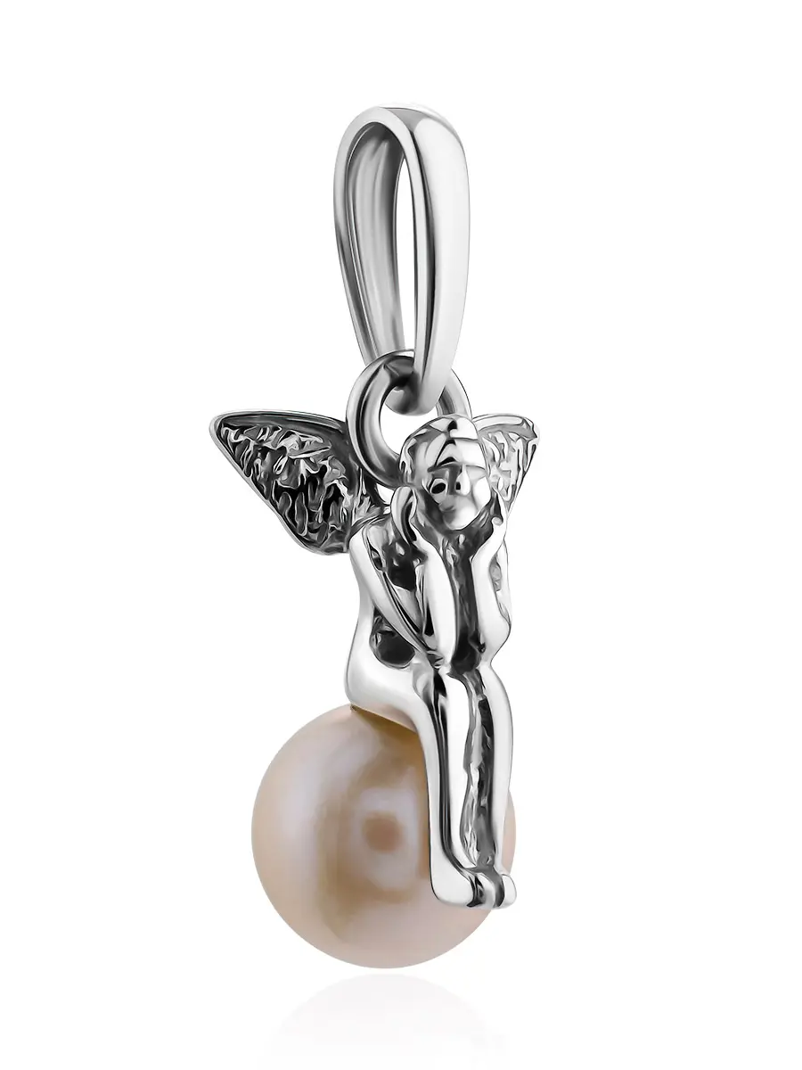 картинка Нежная подвеска из серебра с жемчугом «Ангелок» в онлайн магазине