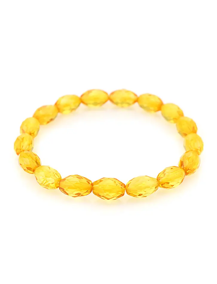 картинка Яркий сверкающий браслет из натурального балтийского лимонного янтаря «Оливка алмазная» в онлайн магазине