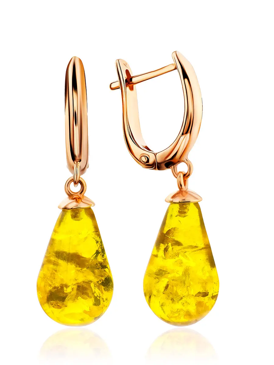 картинка Женственные серьги «Паланга» из натурального золотистого янтаря в позолоченном серебре в онлайн магазине