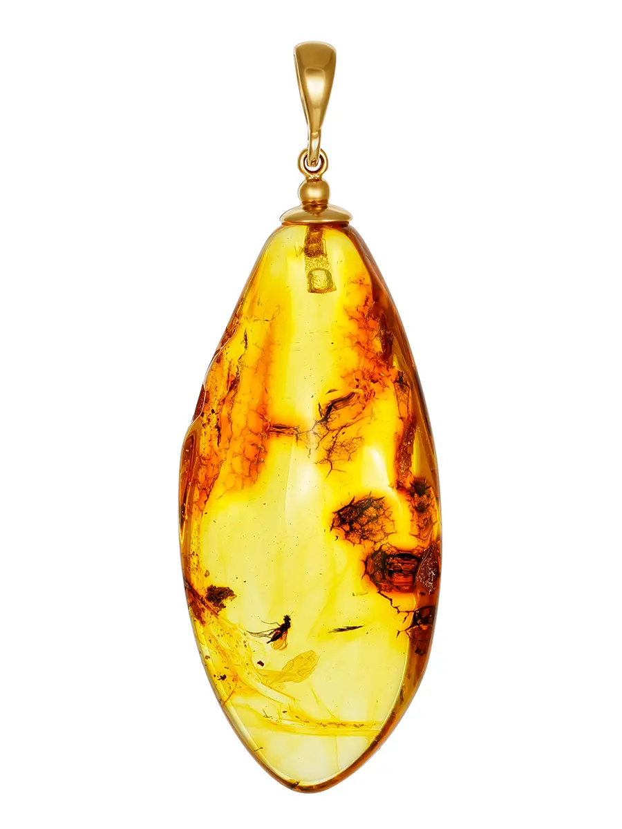 картинка Удлинённая подвеска из натурального сияющего янтаря с инклюзом мушки в онлайн магазине