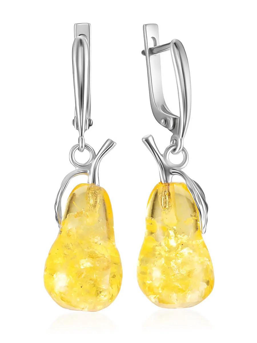 картинка Нежные серебряные серьги с лимонным янтарём «Конфитюр» в онлайн магазине